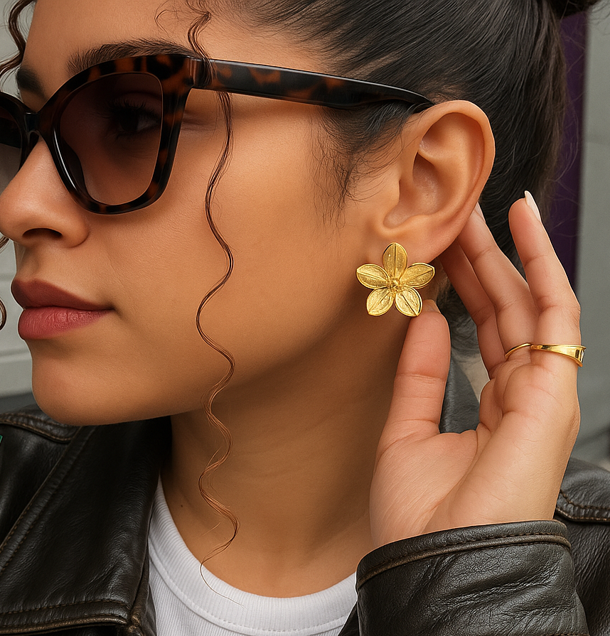 Nuevo Arete Topo Flor Acero